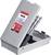 Grey drill bit set with three metal drill bits angled in a holder. A label with product information is on the outer side.