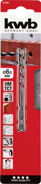 'kwb GERMANY GMBH', Drill Bit, Ø 6 mm, for Drilling in Concrete, Stone, Tiles, High-Quality, Application Illustration, 5-Star Rating.