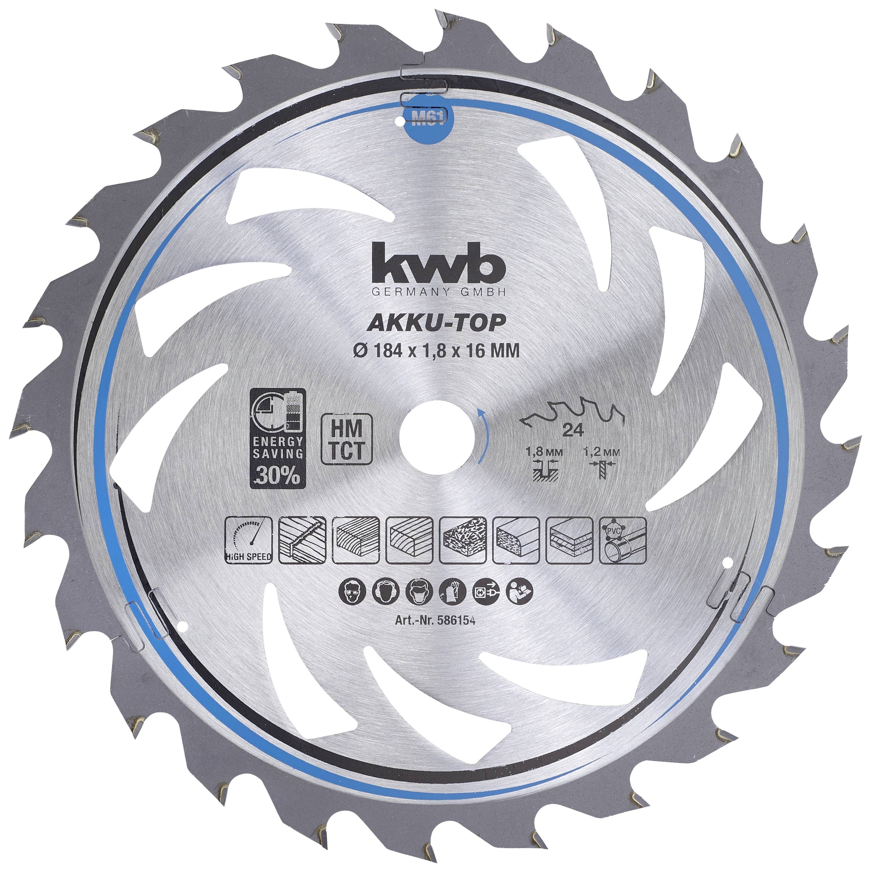 kwb 586154 Carbide metal circular saw blade 184 x 16 x 1.2 Number of cogs: 24 1 pc(s)
