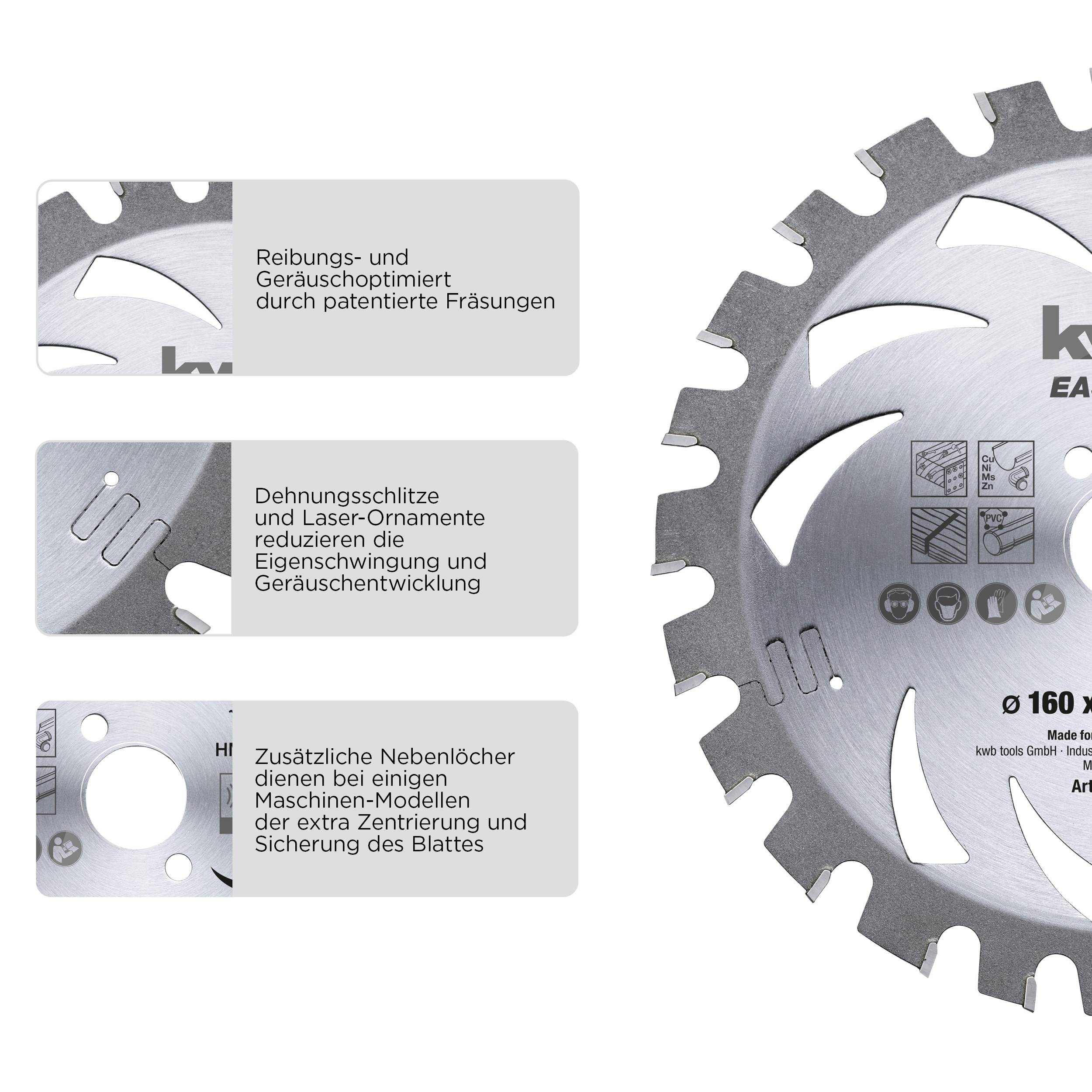Circular saw blade with special milling and slots for noise optimisation and expansion control. Additional holes for securing purposes.