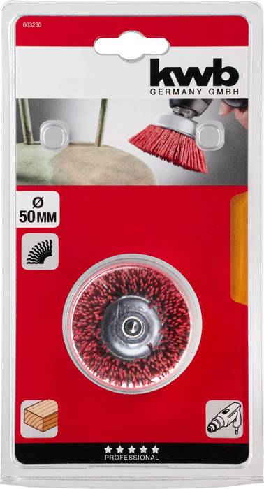 'kwb Germany GmbH' Wire Brush 50 mm in Blister Pack. Red, round brush tool for metal cleaning or polishing shown.