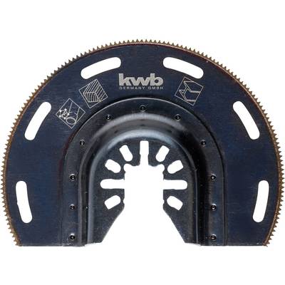 Oscillating saw blade from kwb Germany GmbH, semi-circular shape, with teeth on both sides, suitable for wood, metal and plastic.