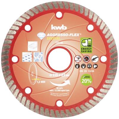 Red diamond cutting disc with inscription 'AGGRESSO-FLEX SPECIAL' for concrete and granite. Diameter: 115 mm, thickness: 1.2 mm.
