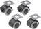 Four black furniture swivel castors with grey tyres and metal mounting plates.
