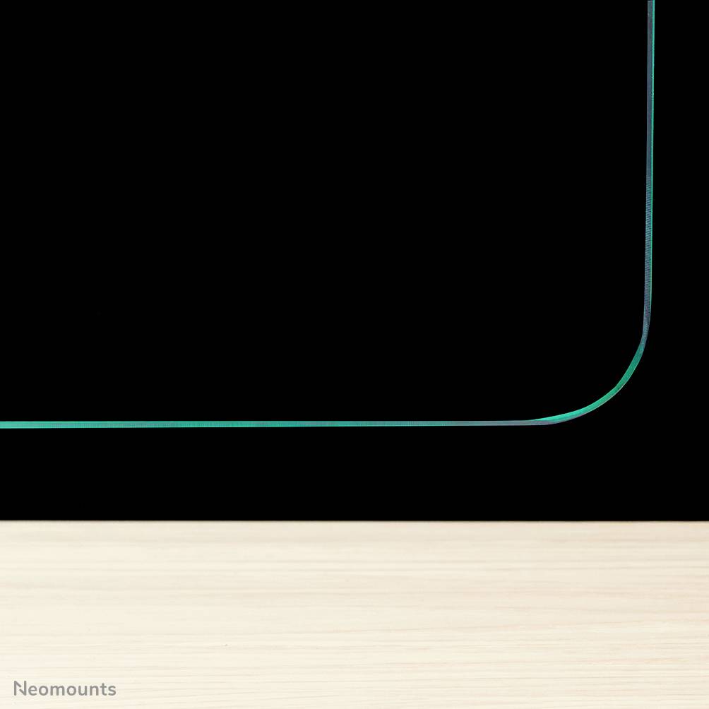 Transparent glass board in a rectangular shape, mounted on a black wall; subtle green trim; suitable for notes.<br><br>Transparent glass board in a rectangular form, affixed to a black wall; understated green border; ideal for jotting down notes.