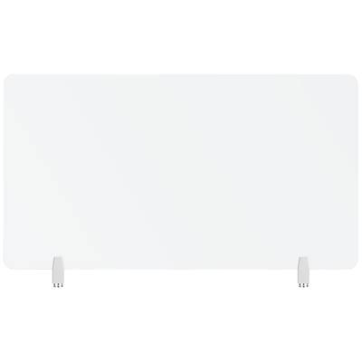 A blank white board with two grey supports at the bottom.