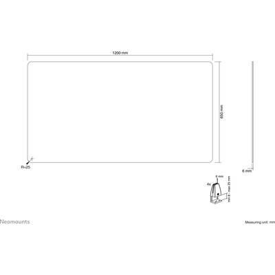 Drawing of a rectangular object, 1200 mm x 650 mm, with a rounded corner (R=25) and 6 mm thickness. Measurements in millimetres.