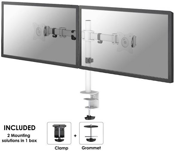 Neomounts NM-D135DWHITE 2x Monitor desk mount 25,4 cm (10") - 68,6 cm (27") Swivelling, Swivelling, Tiltable White-3