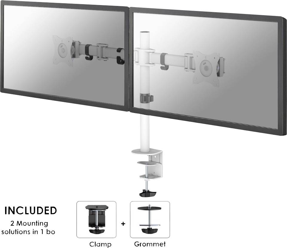 Neomounts NM-D135DWHITE 2x Monitor desk mount 25,4 cm (10") - 68,6 cm (27") Swivelling, Swivelling, Tiltable White-7