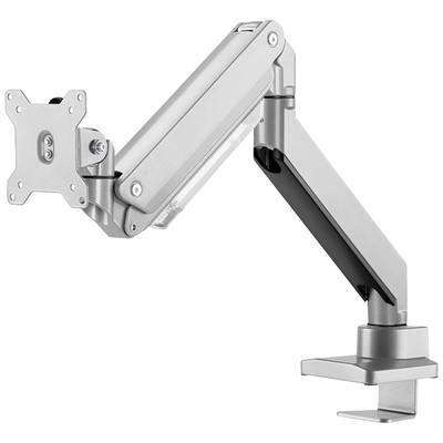 A silver monitor arm for desk mounting. It features a jointed design for flexible positioning and tilting.