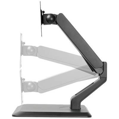 An adjustable monitor arm shows three potential positions through overlays. Ideal for flexible monitor positioning.