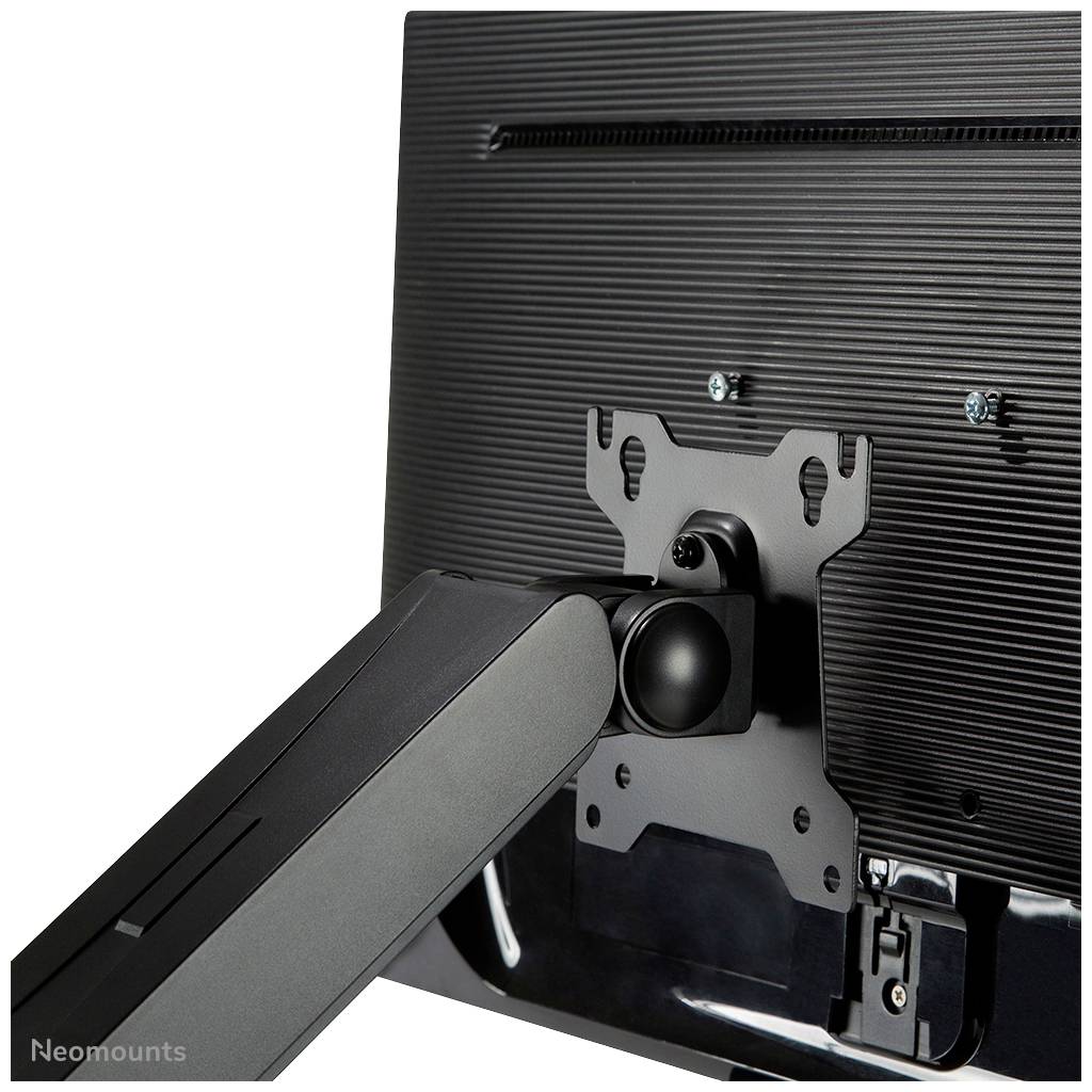 Back of a computer monitor with a detailed view of the tilt mechanism and mounting system.