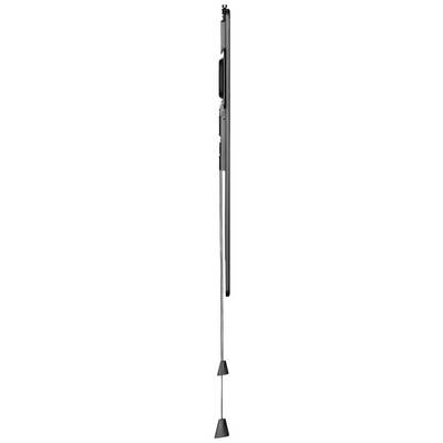 A black umbrella with a curved handle, folded, against a white background.