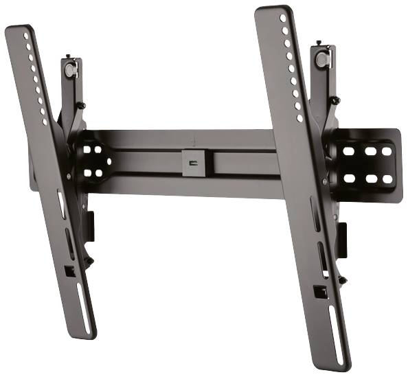 Swivel TV wall mount made of metal with multiple fixing holes, allowing tilting and rotation of the TV for optimal positioning.