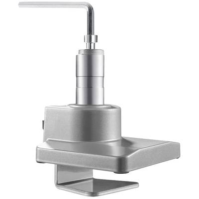 A silver, robust device with an L-shaped lever and screw mechanism, presumably used for fastening or adjustment.