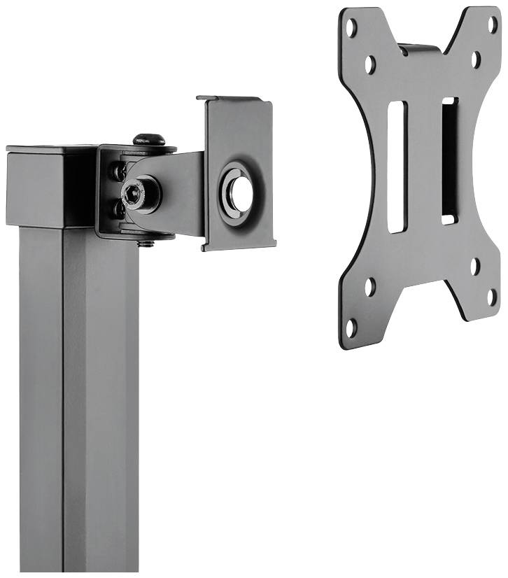 Metallic monitor arm shows detachable VESA mounting bracket. Perfect for screen adjustment and installation.