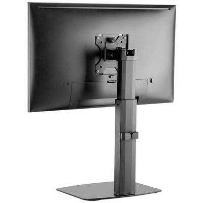 The screen shows the back of a monitor mounted on an adjustable height stand, with a VESA mounting pattern.