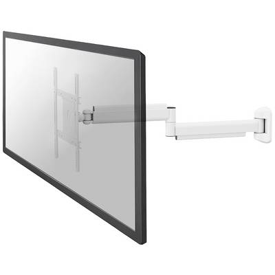 A flat screen mounted on a white, adjustable wall arm demonstrates a flexible mounting solution for monitors.
