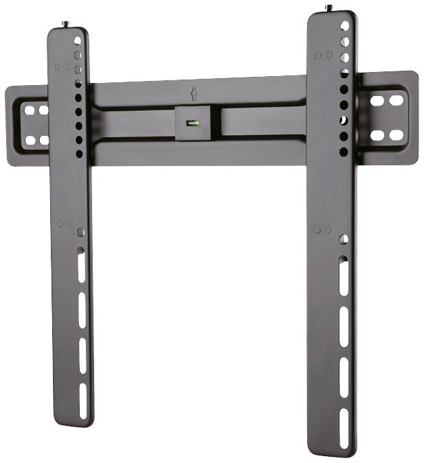 A black television wall mount with adjustable arms and multiple fixing holes for flexible mounting options.