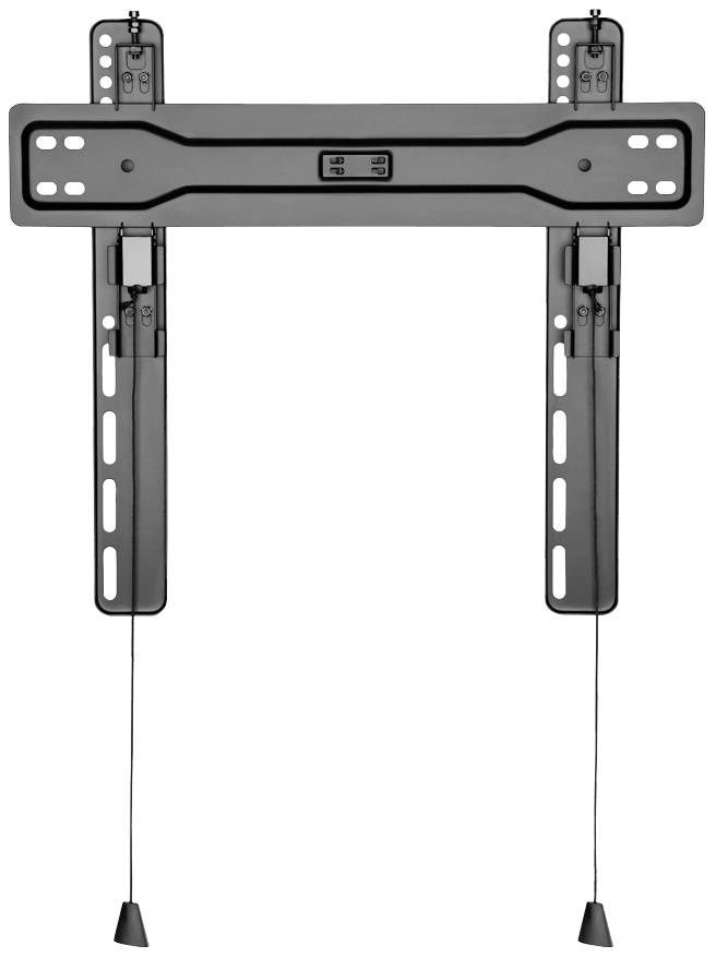 Wall mount for television, sleek design with adjustable arms and fixing cables, perfect for space-saving installation.