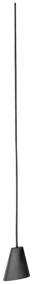 A simple, modern pendant light with a long, slim cable and a conical lampshade in black.