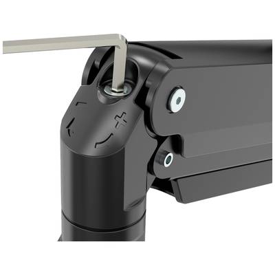 Close-up of a joint with an Allen key adjusting the tension. Plus and minus signs are visible.