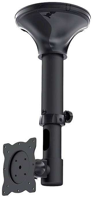 Ceiling mount for flat screens, black, with adjustable arm for adapting screen height and tilt.
