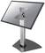 Metal stand with an angled mounting device, suitable for monitors or screens. Solid, stable base.