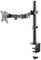 Metal monitor mount with adjustable arm for desk attachment. Suitable for monitors up to a specific size.