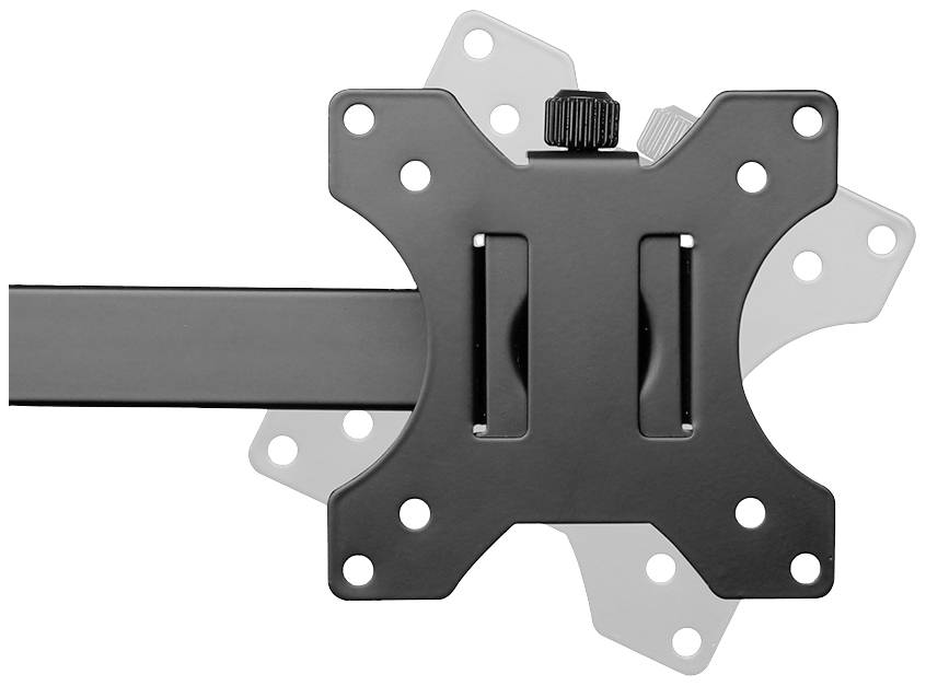 A black TV or monitor mount attached to a pole bracket, installed for flexible positioning.