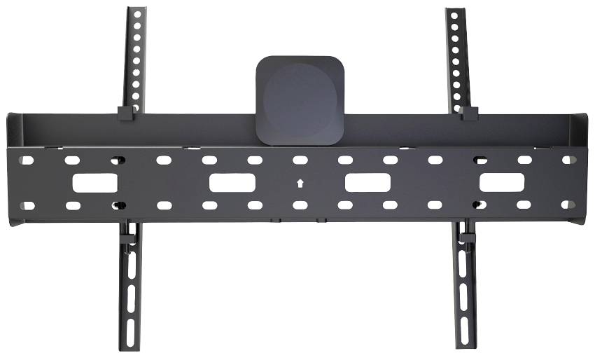 Wall mount for television, black, adjustable with multiple fixing holes, suitable for various screen sizes.