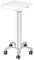A white mobile stand with five castors and a flat table top, suitable for office or medical equipment.