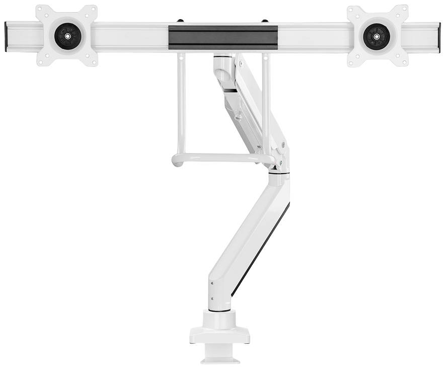 Dual Monitor Mount in White with Adjustable Arm, Suitable for Attaching Two Screens to a Desk