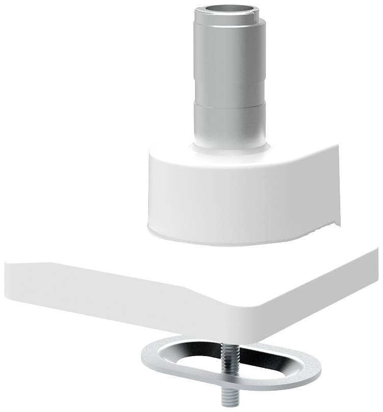 White ceiling mount for a camera or device, with a silver fixing screw at the bottom.