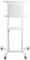 White, mobile stand with wheels and an elongated frame, possibly for technical equipment.