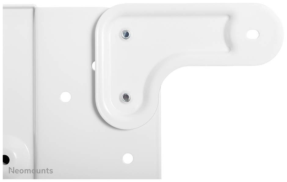 White metal wall mounting bracket for securing devices, with multiple holes for installation.