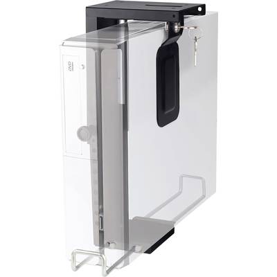 A transparent security lock protects a DVD player from theft. A key is inserted in the lock.