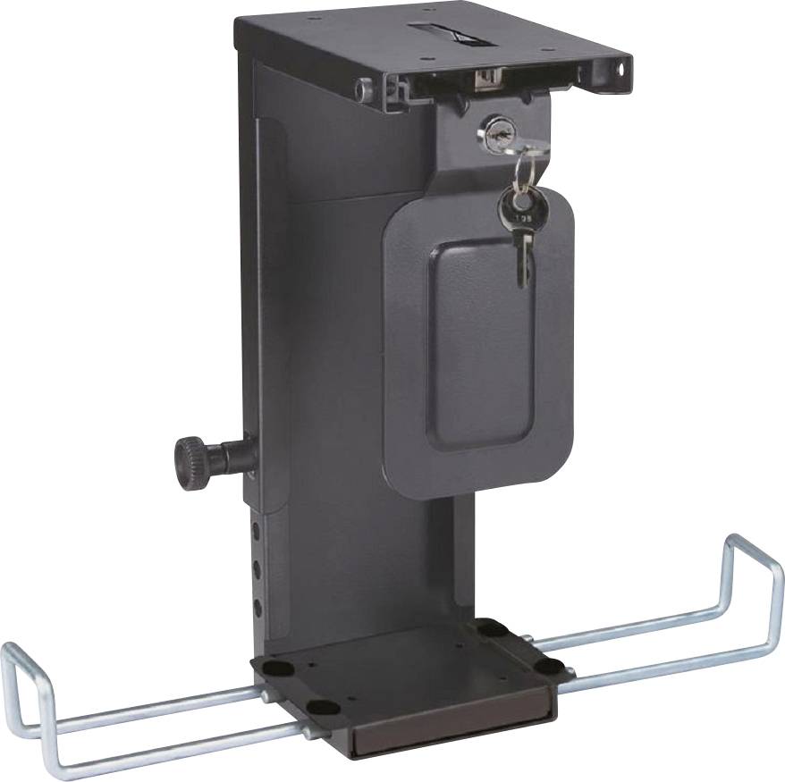 Metal locker with lock, vertically mounted. Used for securely storing small items, keys visible in the lock.