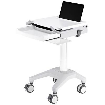 Portable computer trolley with extendable shelf, suitable for mobile workstations. Includes laptop tray and wheels for easy movement.