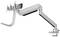 A silver, adjustable monitor arm for mounting on a desk, with multiple screen brackets.