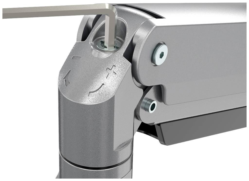 Metal hinge is adjusted with an Allen key.