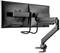 Double monitor mount with articulating arm and clamp attachment, suitable for two screens for optimal positioning.