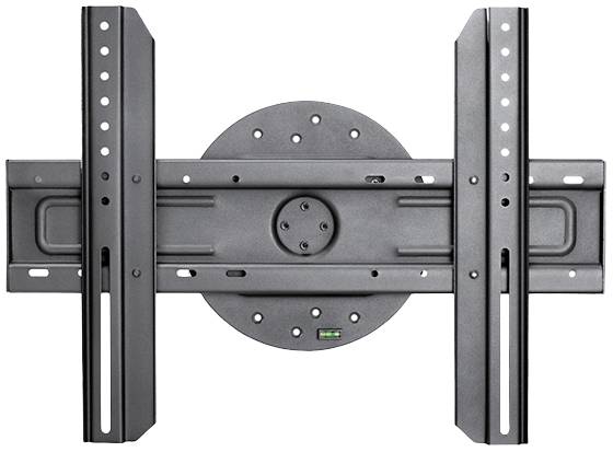 Black, rotating TV wall mount with multiple mounting hole rows, suitable for various screen sizes.