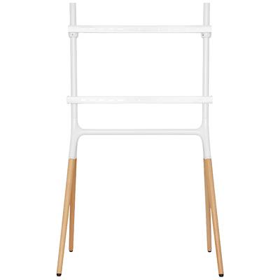 A white clothes stand with two metal crossbars and four sturdy wooden legs, suitable for hanging clothing.