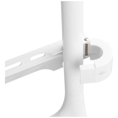 White mounting bracket with a vertical pipe enclosed in a curved clamp.