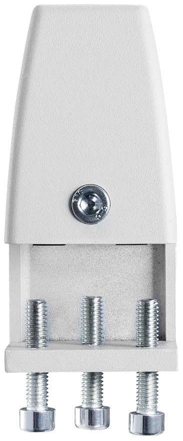 Metallic component with three protruding screws, attached to a rectangular mounting bracket. Top surface has a smooth finish.