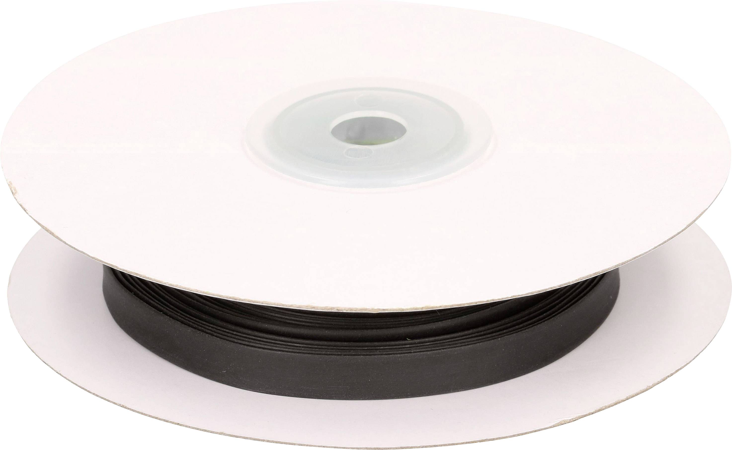 Black tape on a large, flat reel, primarily used for industrial applications or packaging.