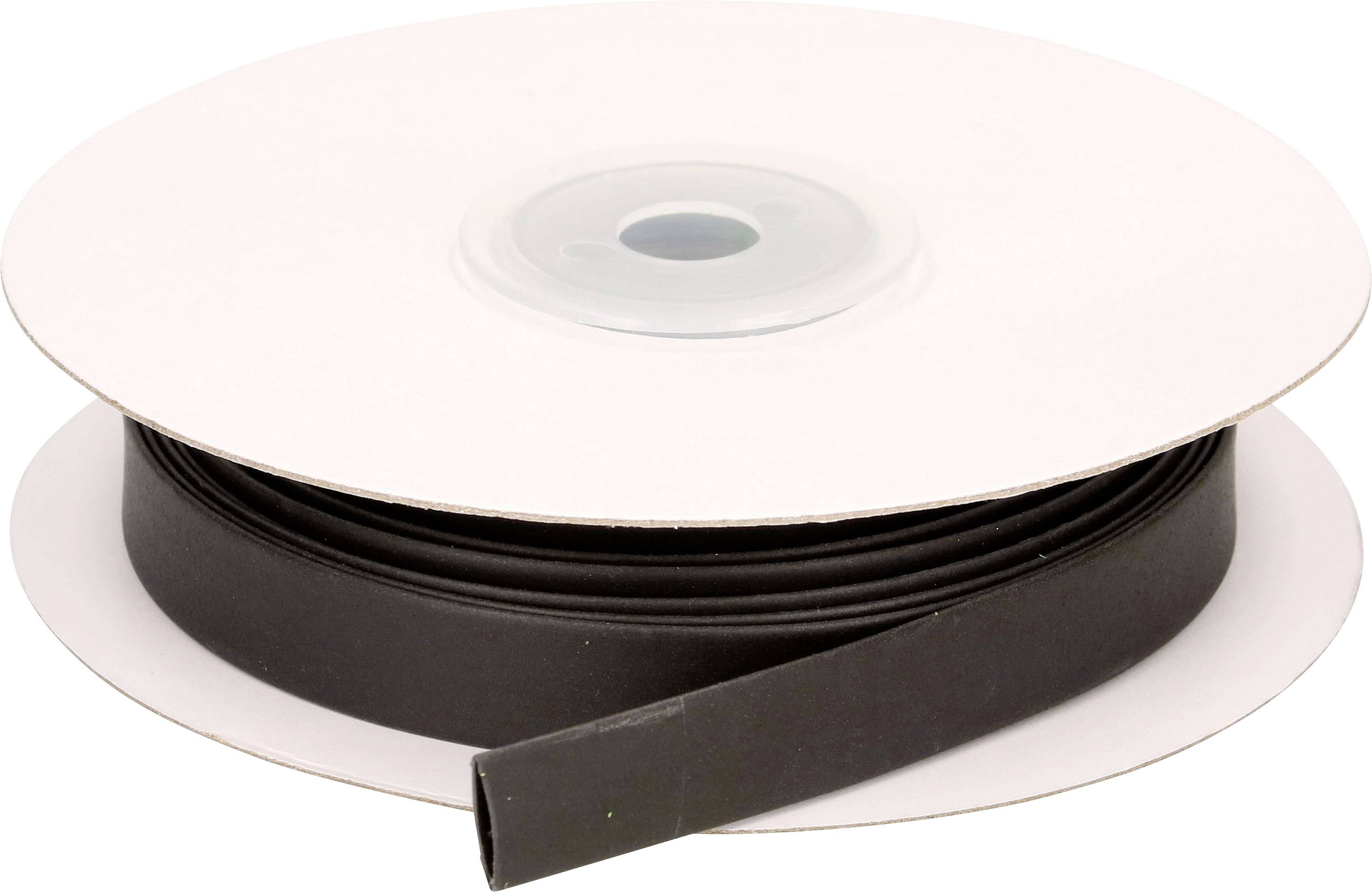 A reel of black heat-shrink tubing, wound onto a white spool, used for cable insulation.