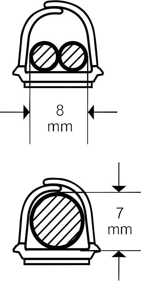 Cross-section of two cables for comparison. Upper cable with 8 mm diameter, lower cable with 7 mm diameter.