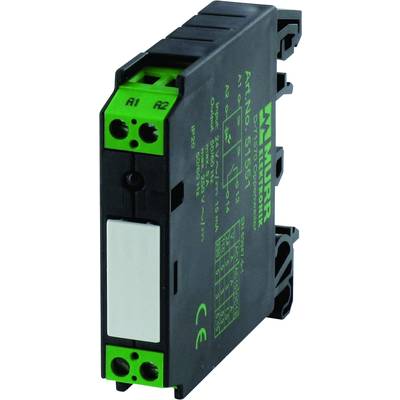 Electronic component in a housing with green and black labelling, product number '51151', with multiple connections on the top and bottom.